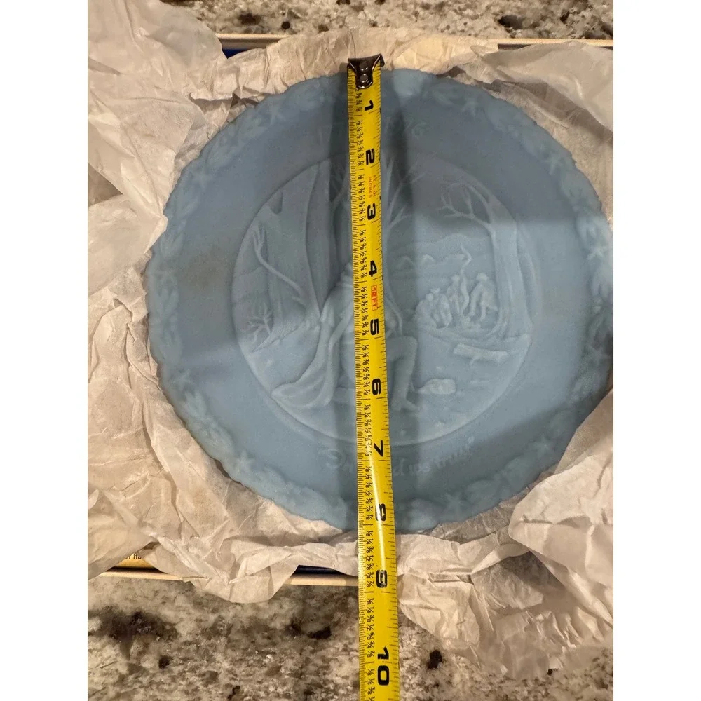 Fenton Bicentennial Plate George Washington Valley Forge Powder Blue Glass Boxed